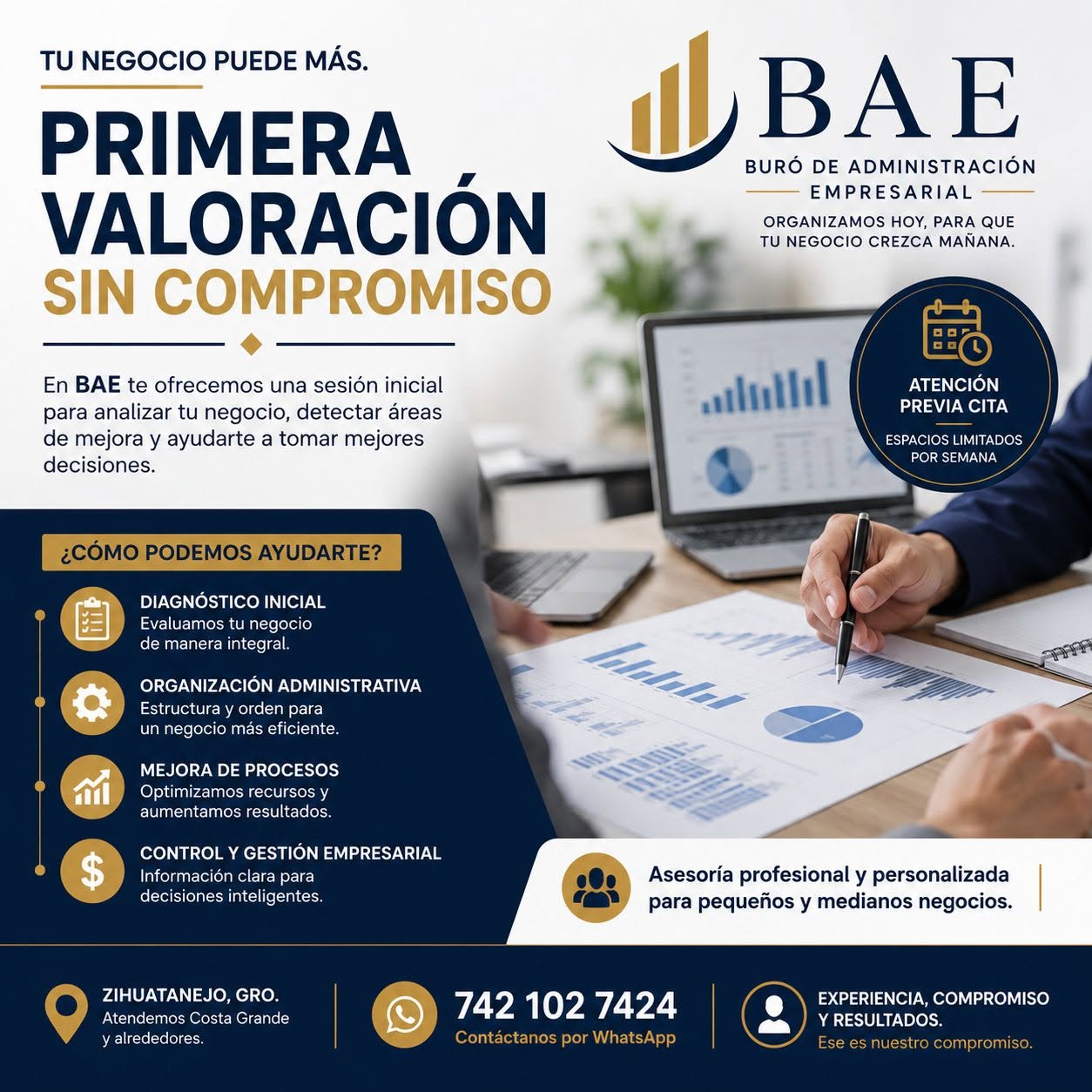 Primera valoración de BAE sin compromiso con diagnóstico, organización, mejora de procesos y control empresarial